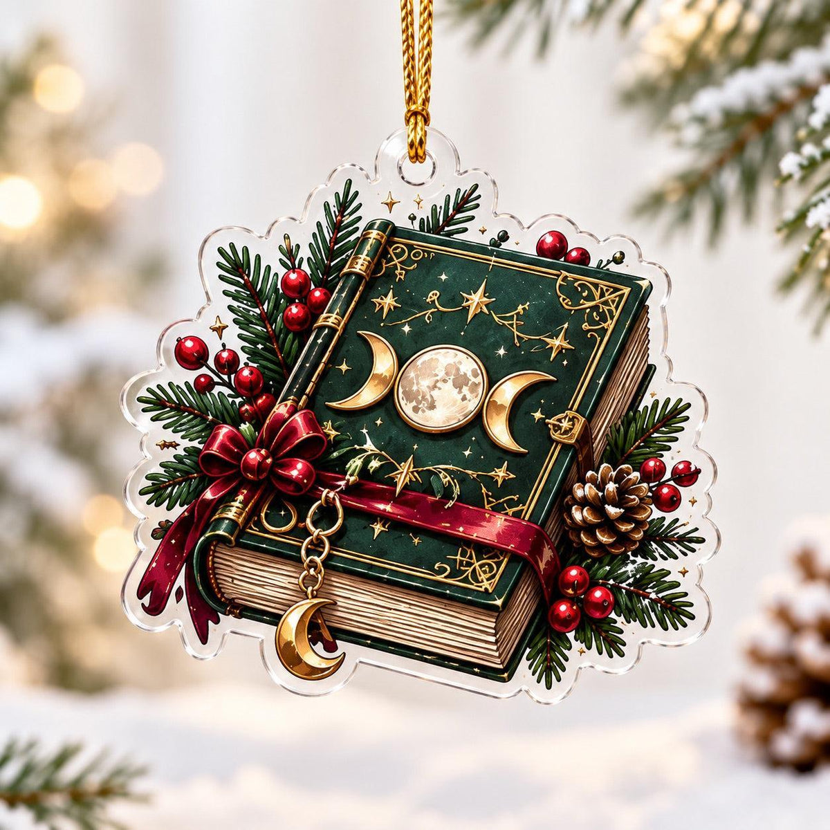 Triple Moon Wiccan Acrylic Ornament Set – Yule Altar Christmas Decor – Spellbook Triple Moon ornament