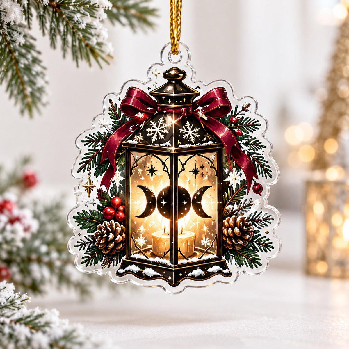 Triple Moon Wiccan Acrylic Ornament Set – Yule Altar Christmas Decor – Lantern Triple Moon ornament