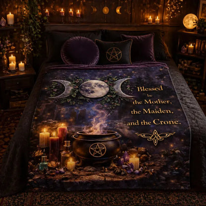Triple Moon Wiccan Blanket for Pagan Yule Witchy Home Decor_mockup_1.webp