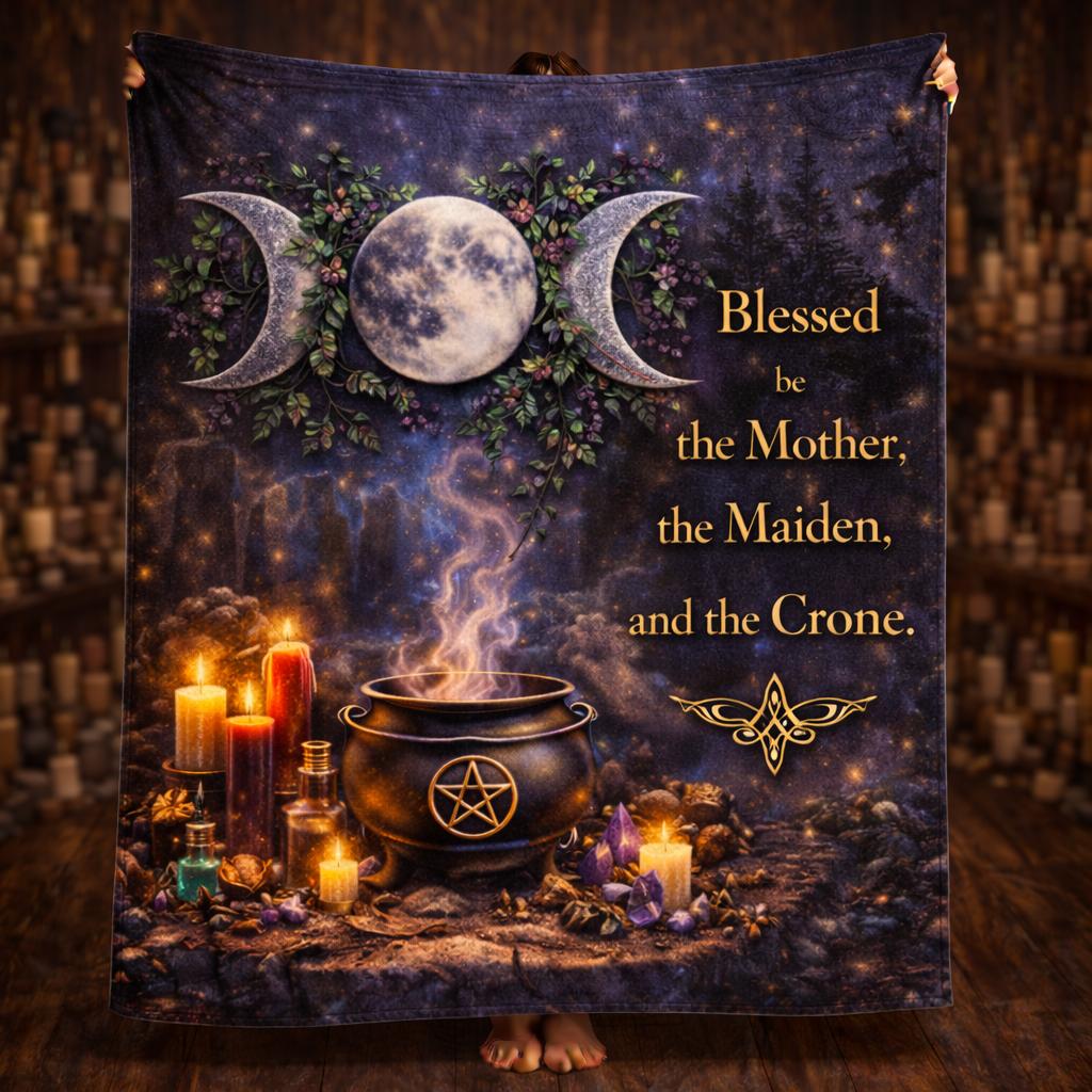 Triple Moon Wiccan Blanket for Pagan Yule Witchy Home Decor-MoonChildWorld