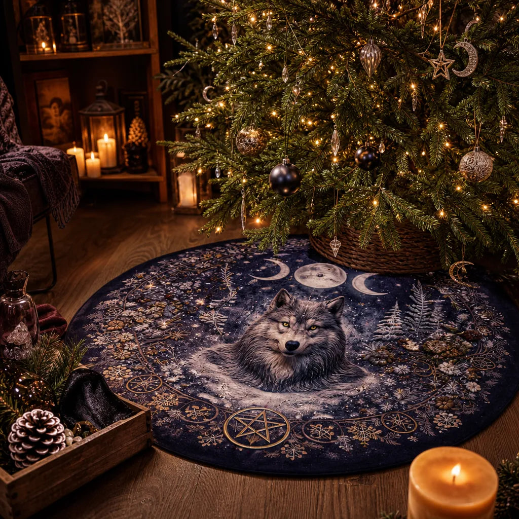 Triple Moon Wolf Yule Tree Skirt – Pagan Witchy Gothic Decor_mockup_3.webp