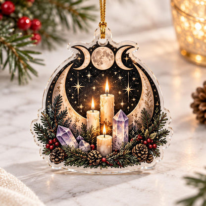Triple Moon Yule Altar Acrylic Ornament Set – Wiccan Christmas Decor – Crystal Candle Altar ornament