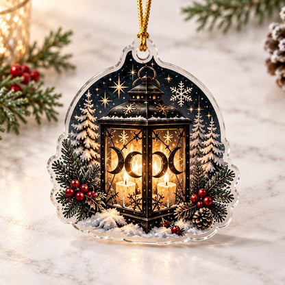 Triple Moon Yule Altar Acrylic Ornament Set – Wiccan Christmas Decor – Moonlit Lantern ornament
