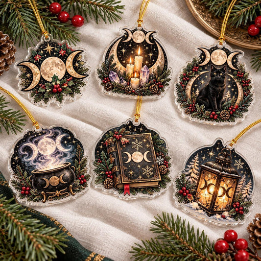 Triple Moon Yule Altar Acrylic Ornament Set – Wiccan Christmas Decor – set of 6, another view