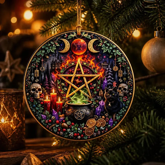 Triple Moon and Pentacle Wicca Yule Ceramic Ornament – Gothic Witchcraft Tree Decoration_mockup_1.webp