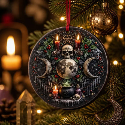 Triple Moon and Skull Wiccan Yule Ceramic Ornament – Witchy Gothic Christmas Ornament_mockup_1.webp