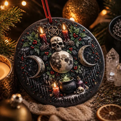 Triple Moon and Skull Wiccan Yule Ceramic Ornament – Witchy Gothic Christmas Ornament_mockup_2.webp