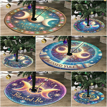 Wicca Triple Moon Christmas Tree Skirt for Pagan Yule Decoration-MoonChildWorld