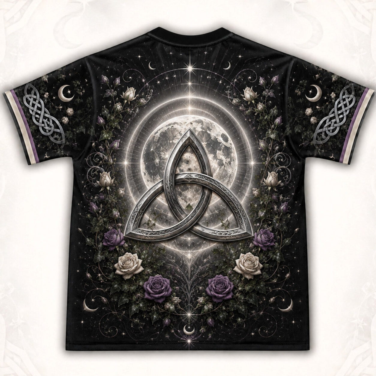 Triquetra Full Moon T-Shirt Celtic Knot Rose Pagan Tee back view
