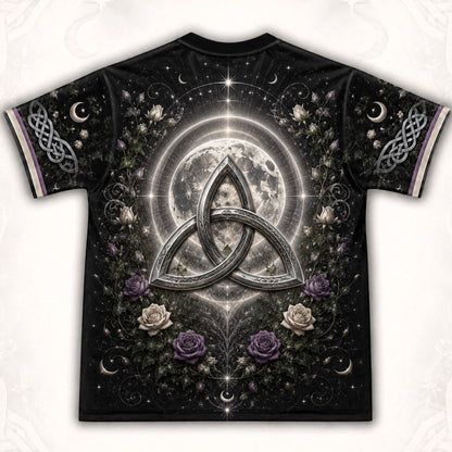 Triquetra Full Moon T-Shirt Celtic Knot Rose Pagan Tee back view