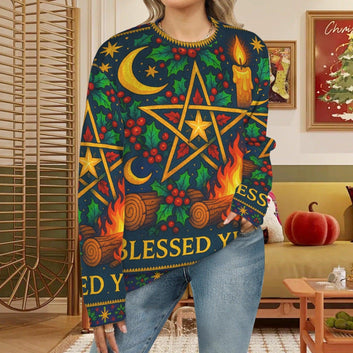 Triquetra Pentacle Triple Moon Wicca Yule Sweatshirt Pagan Christmas Sweater-MoonChildWorld