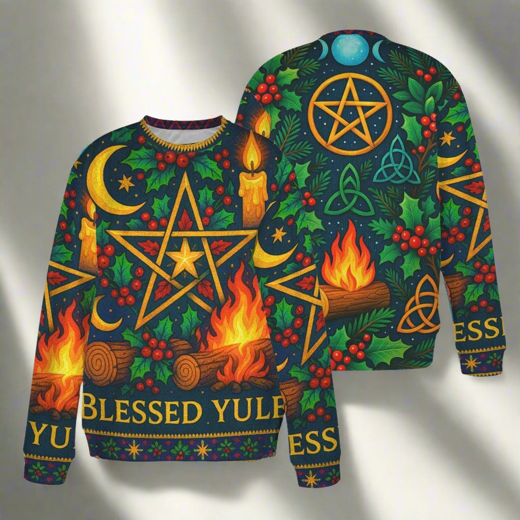 Triquetra Pentacle Triple Moon Wicca Yule Sweatshirt Pagan Christmas Sweater-MoonChildWorld