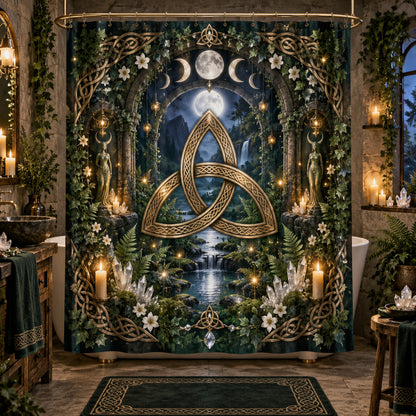 Triquetra Shower Curtain - Celtic Knot Moon Pagan Decor