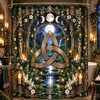 Triquetra Shower Curtain - Celtic Knot Moon Pagan Decor