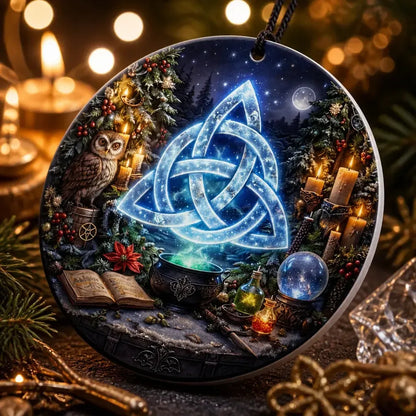 Triquetra Wicca Pagan Yule Ceramic Ornament – Witchy Christmas Decoration_mockup_2.webp