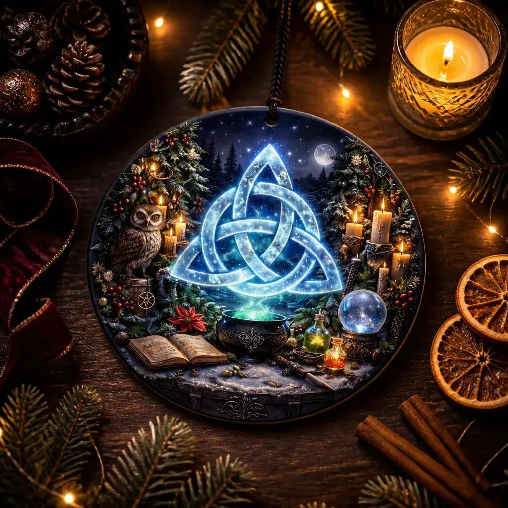 Triquetra Wicca Pagan Yule Ceramic Ornament – Witchy Christmas Decoration_mockup_3.webp