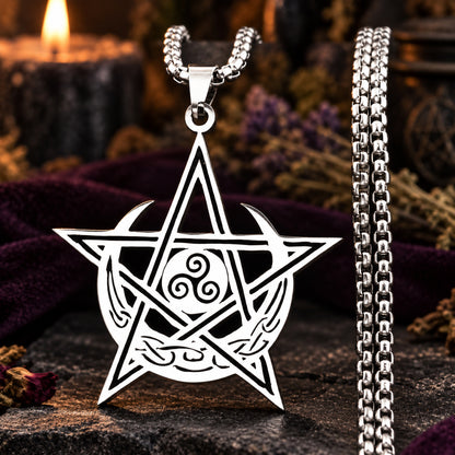 Triskele Pentacle Moon Necklace — ritual scene detail 2