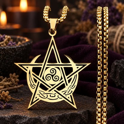 Triskele Pentacle Moon Necklace — ritual scene detail 3