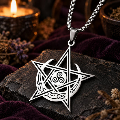 Triskele Pentacle Moon Necklace — ritual scene detail 4