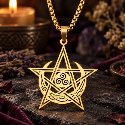 Triskele Pentacle Moon Necklace — ritual scene detail 5