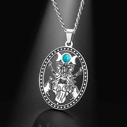 Turquoise Stone Triple Moon Goddess Necklace Hecate Goddess Wicca Necklace Pagan Jewelry-MoonChildWorld