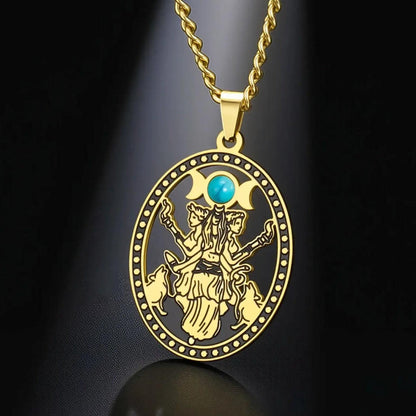 Turquoise Stone Triple Moon Goddess Necklace Hecate Goddess Wicca Necklace Pagan Jewelry-MoonChildWorld