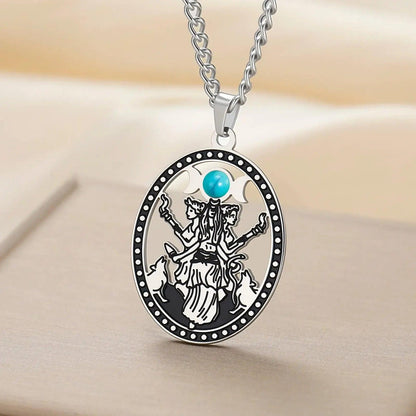 Turquoise Stone Triple Moon Goddess Necklace Hecate Goddess Wicca Necklace Pagan Jewelry-MoonChildWorld