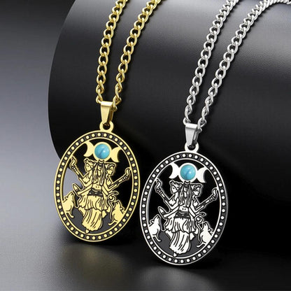 Turquoise Stone Triple Moon Goddess Necklace Hecate Goddess Wicca Necklace Pagan Jewelry-MoonChildWorld