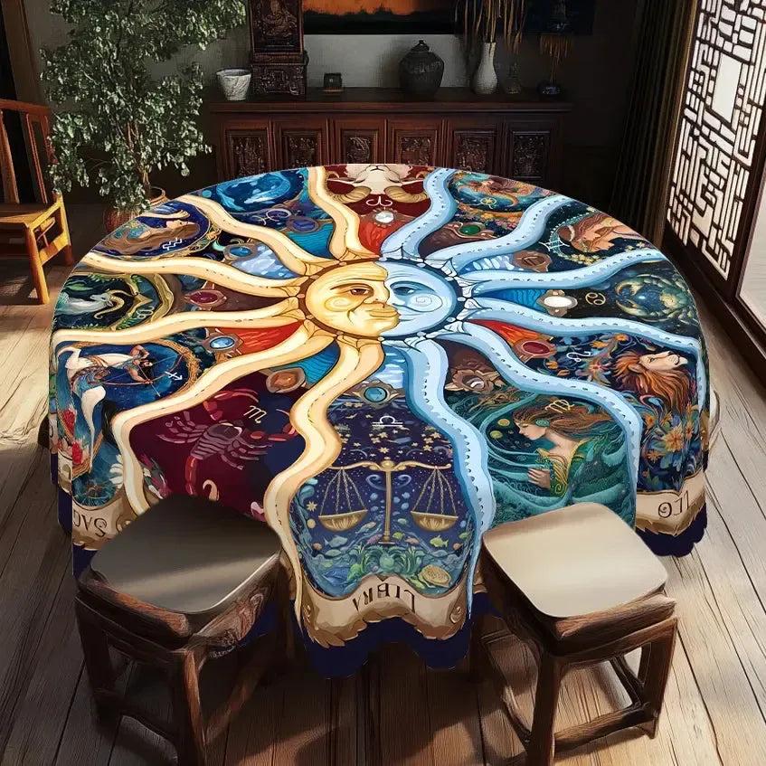 Twelve Zodiac Bohemian Sun Moon Tablecloth Pagan Home Decor-MoonChildWorld