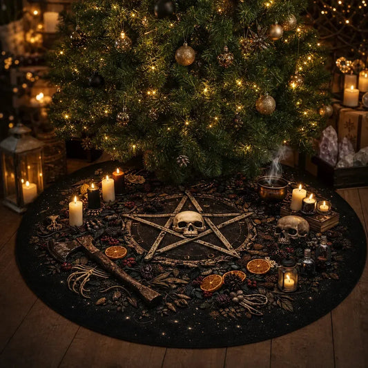 Skull Pentagram Yule Tree Skirt – Pagan Witchy Gothic Decor_mockup_1.webp