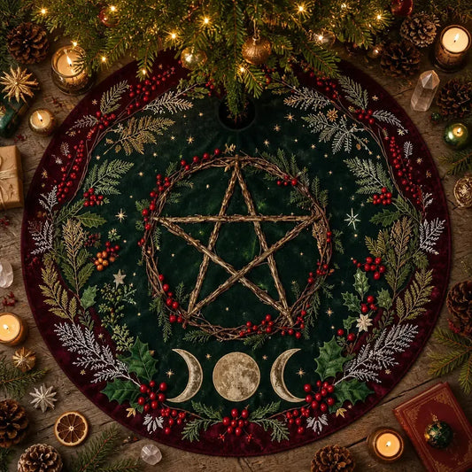 Celtic Pentagram Yule Tree Skirt – Pagan Witchy Gothic Decor_mockup_1.webp