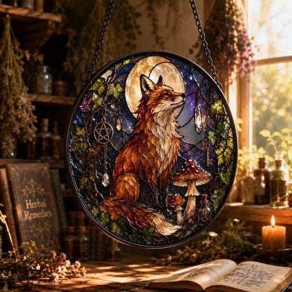 Twilight Fox Moon Mushroom Glass Suncatcher - sunlight glow