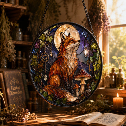 Twilight Fox Moon Mushroom Glass Suncatcher - sunlight glow