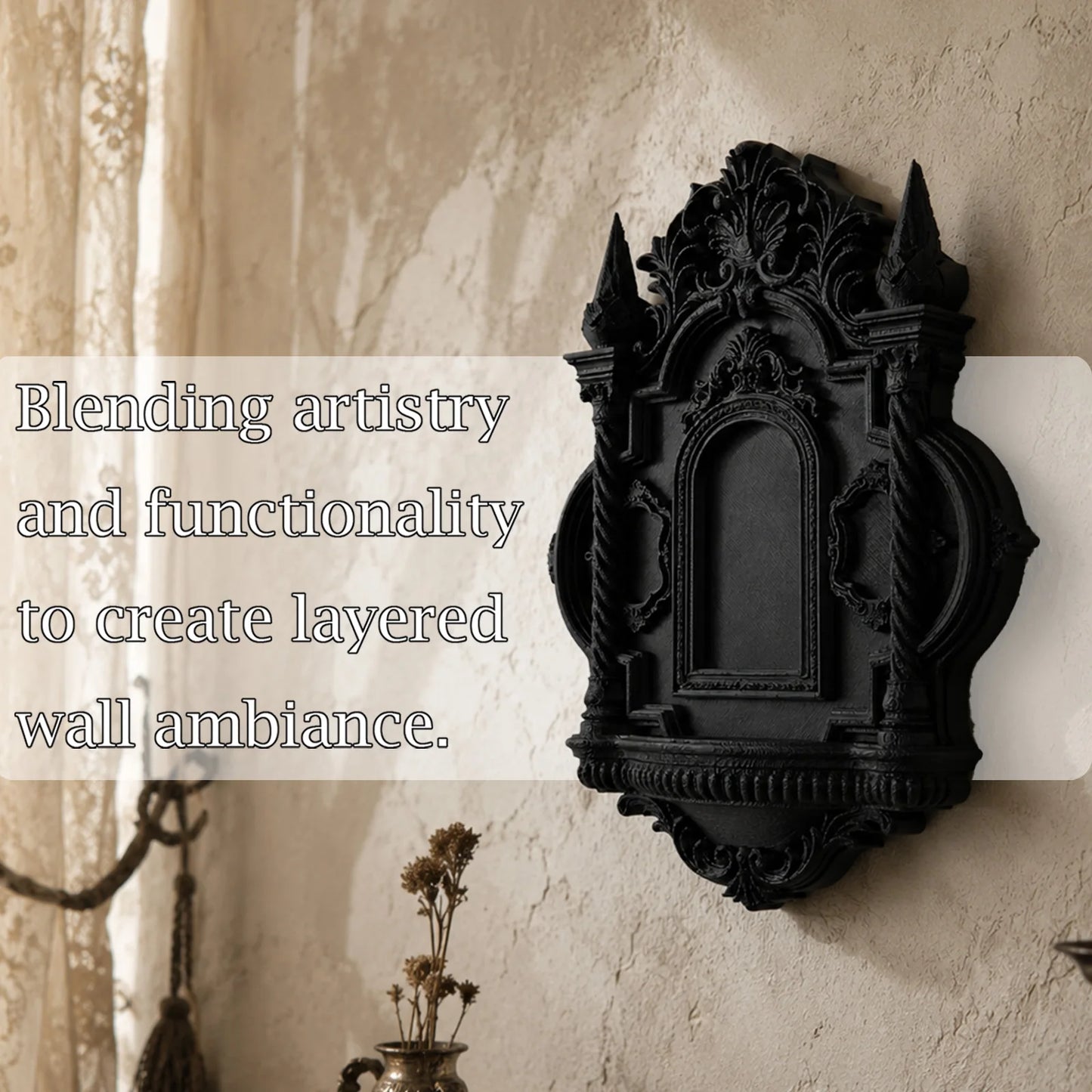 Baroque spire wall shelf – floating wall rack side view