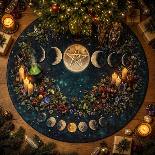 Moon Phases Pentagram Yule Tree Skirt – Pagan Witch Gothic Decor_mockup_1.webp