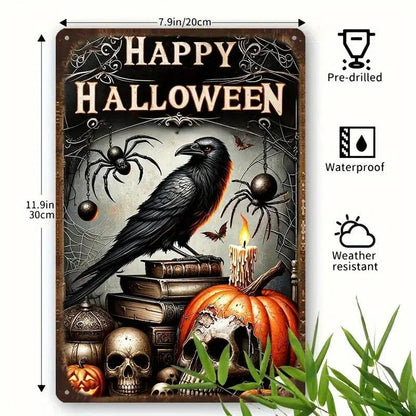 Black Raven Metal Sign Gothic Crow Wall Art Spooky Halloween Welcome Sign-MoonChildWorld