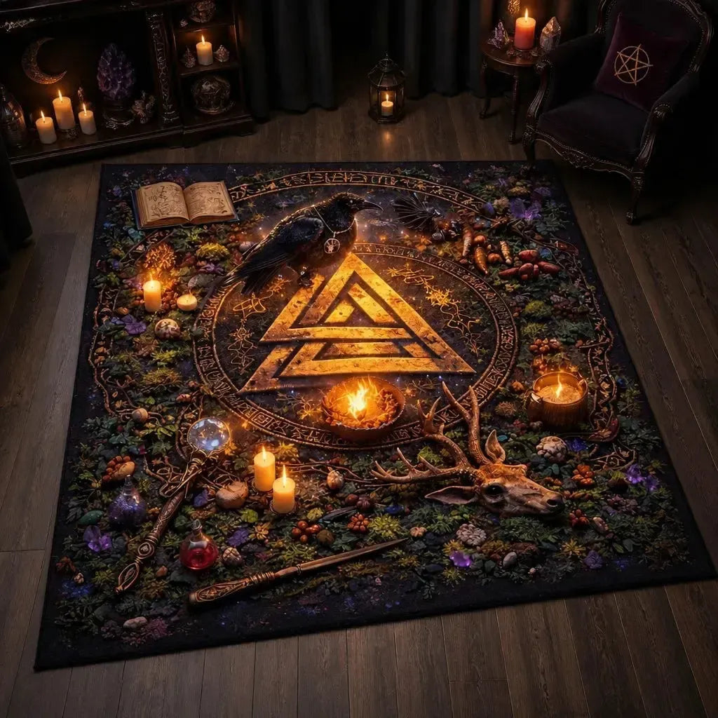 Valknut Raven Area Rug Viking Carpet for Norse Mythology Home Decor_mockup_2.webp