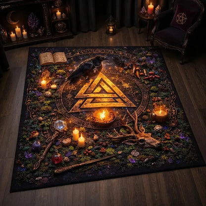 Valknut Raven Area Rug Viking Carpet for Norse Mythology Home Decor_mockup_2.webp