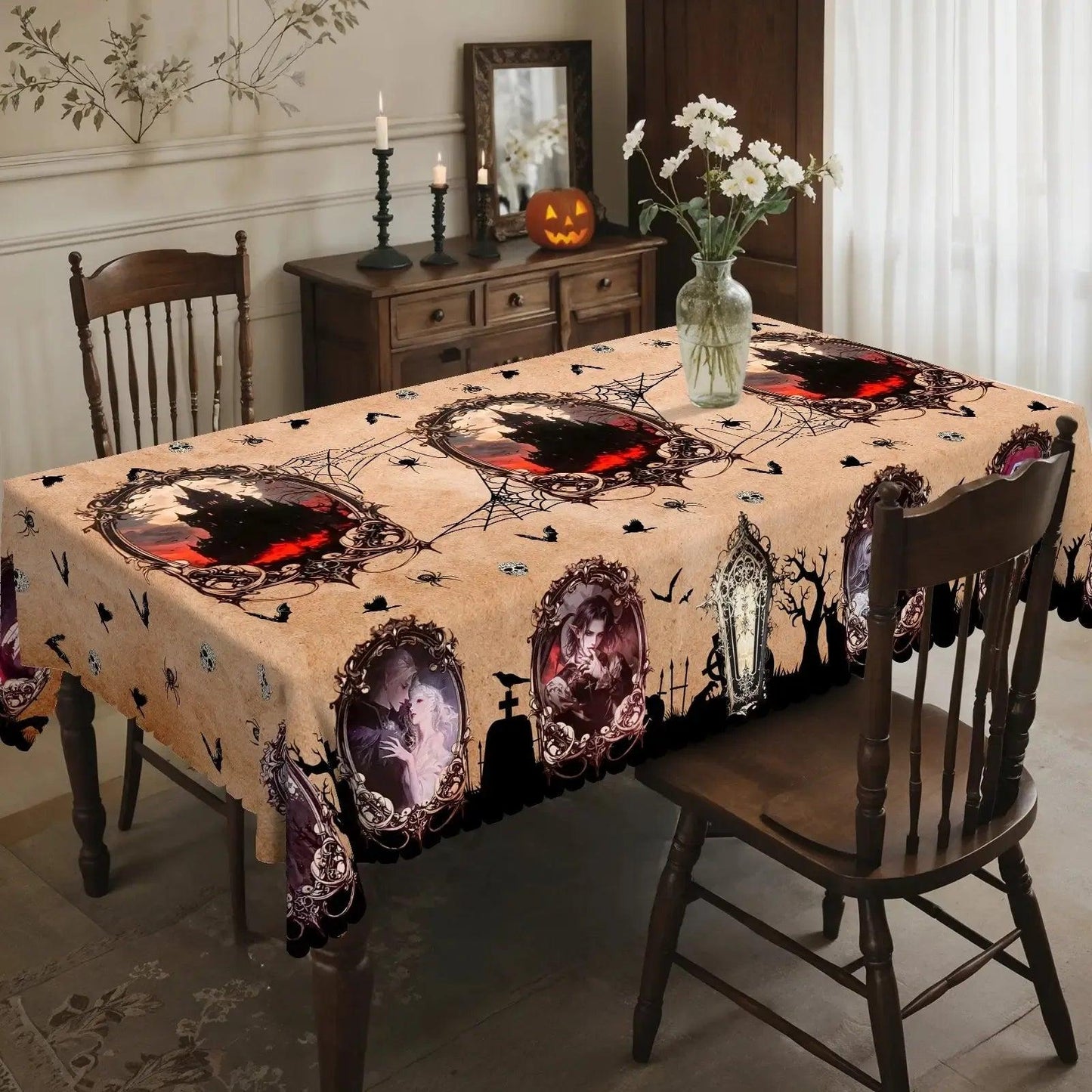 Vampire Witch Gothic Castle Tablecloth for Halloween Home Decor-MoonChildWorld