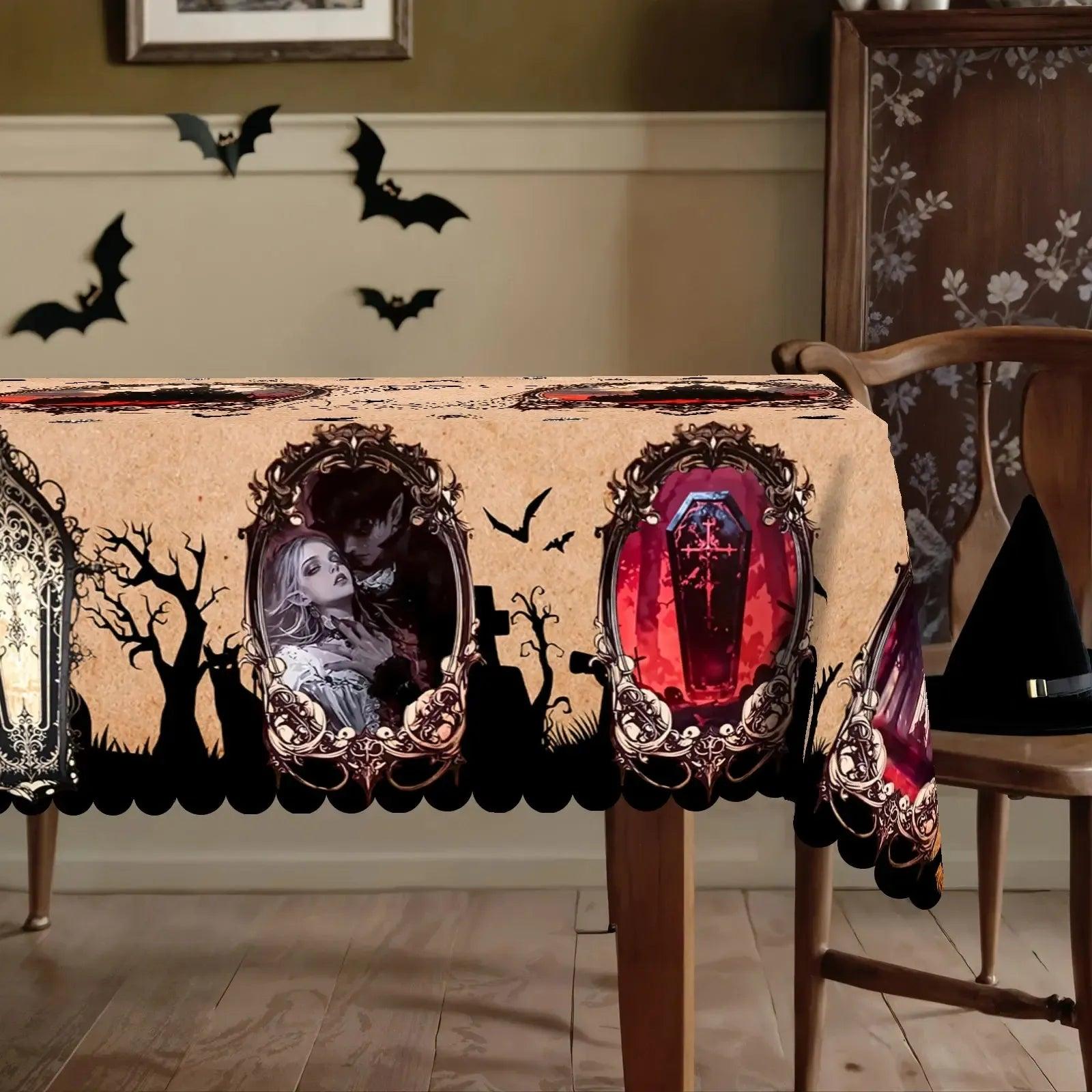 Vampire Witch Gothic Castle Tablecloth for Halloween Home Decor-MoonChildWorld