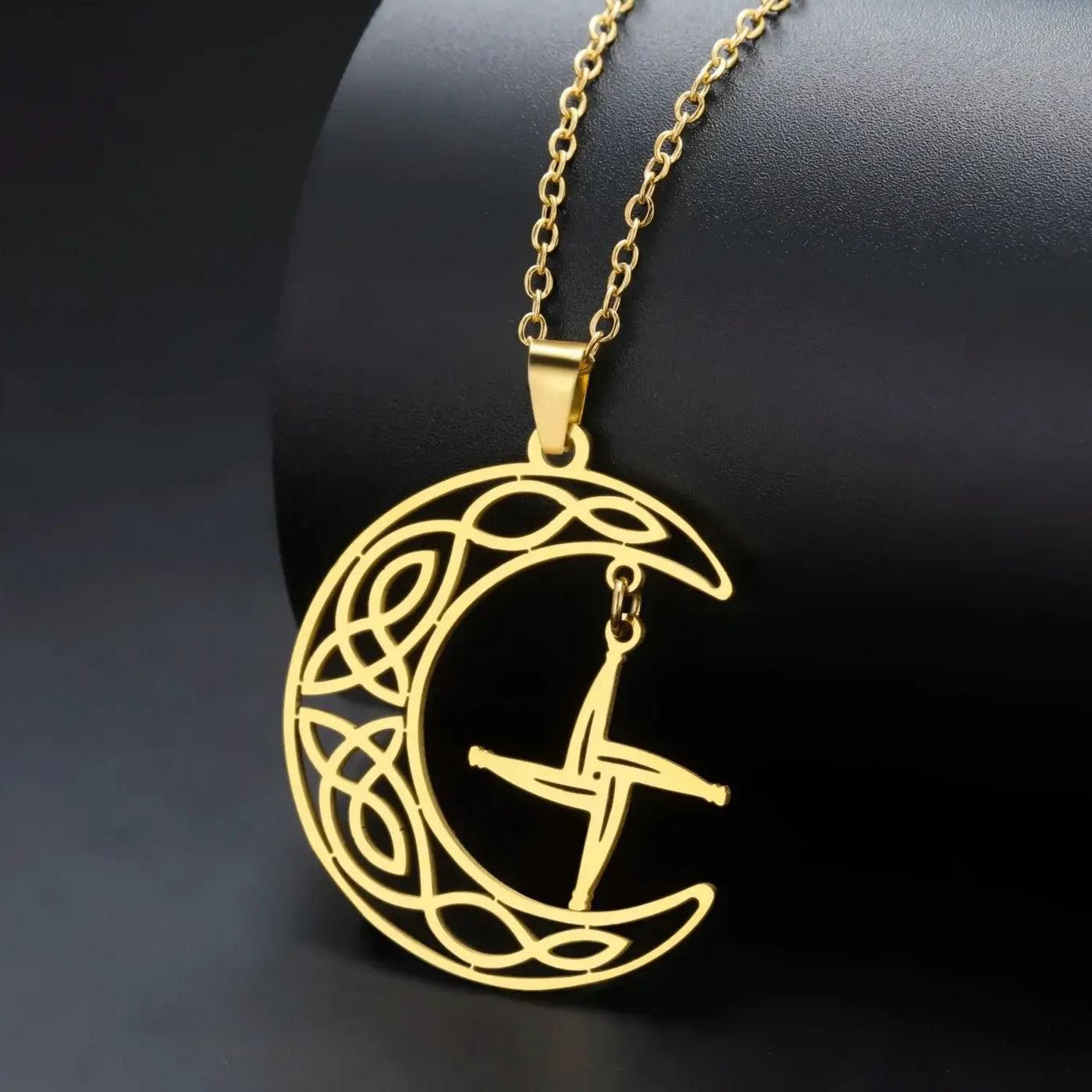 Vassago St Brigid Cross Crescent Moon Necklace Celtic Goddess Wicca Jewelry-MoonChildWorld