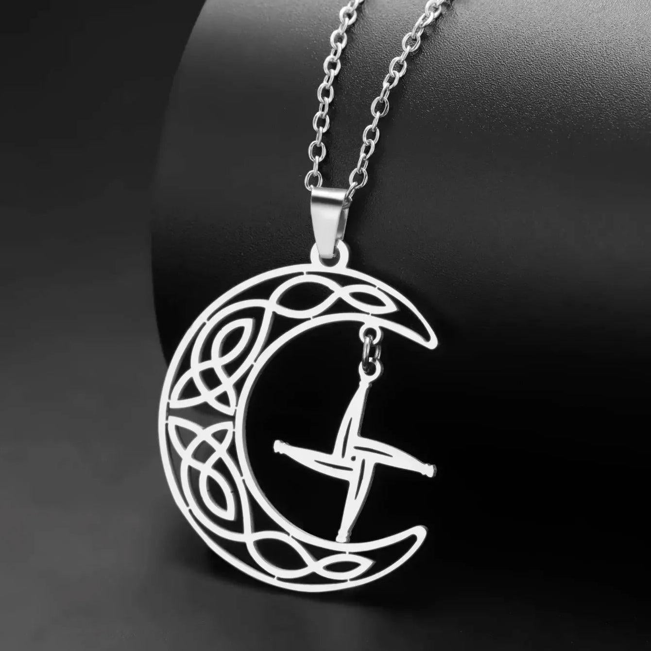 Vassago St Brigid Cross Crescent Moon Necklace Celtic Goddess Wicca Jewelry-MoonChildWorld