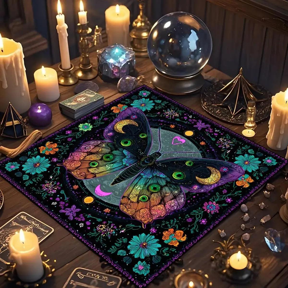 Vibrant Butterfly Moon Tarot Tablecloth Occult Celestial Divination Table Cover For Spiritual Ritual Home-MoonChildWorld