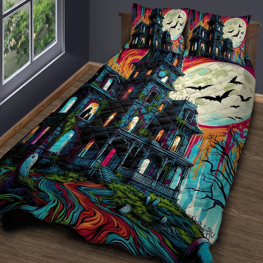 Vibrant Gothic Castle Quilt Bedding Set for Halloween-MoonChildWorld