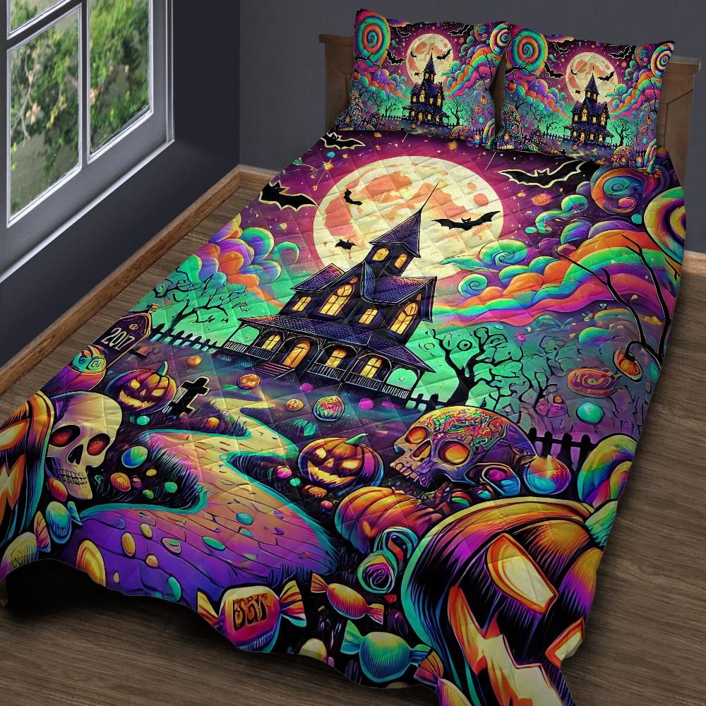 Vibrant Haunted House Halloween Quilt Bedding Set-MoonChildWorld