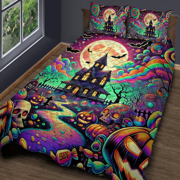 Vibrant Haunted House Halloween Quilt Bedding Set-MoonChildWorld