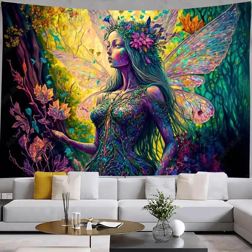 Vibrant Sun Moon Goddess Floral Cosmic Tapestry Pagan Home Decor Spiritual Meditation Wall Art-MoonChildWorld