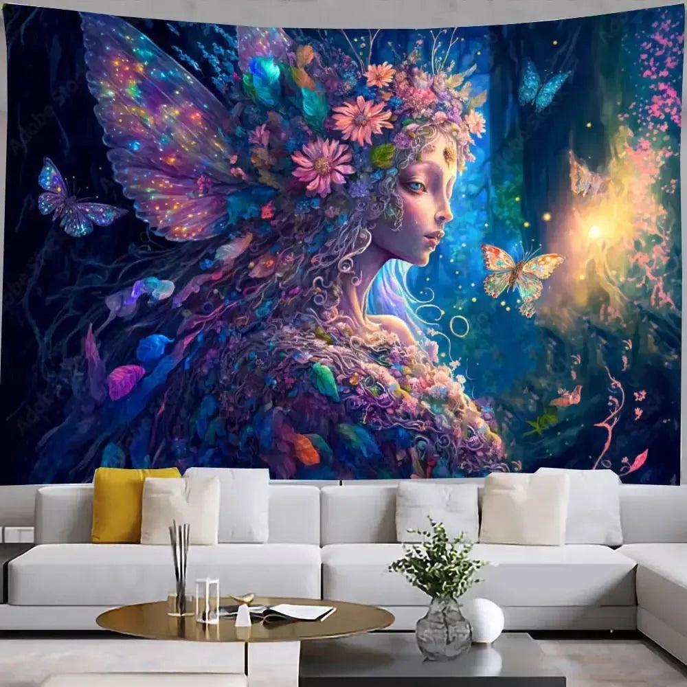 Vibrant Sun Moon Goddess Floral Cosmic Tapestry Pagan Home Decor Spiritual Meditation Wall Art-MoonChildWorld