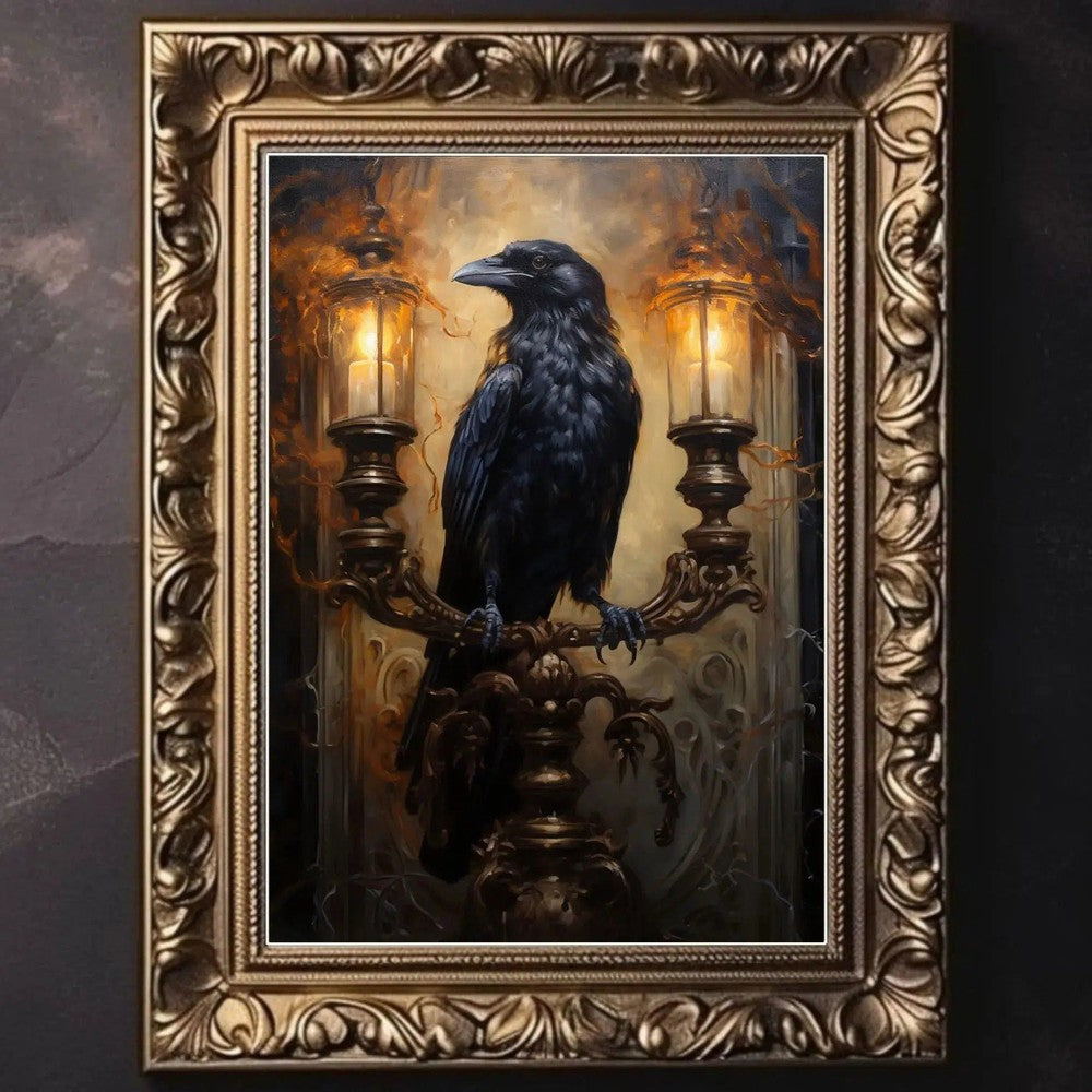 Victorian Animal Cat Raven Vintage Gothic Poster Witch Dark Academia Art Canvas-MoonChildWorld