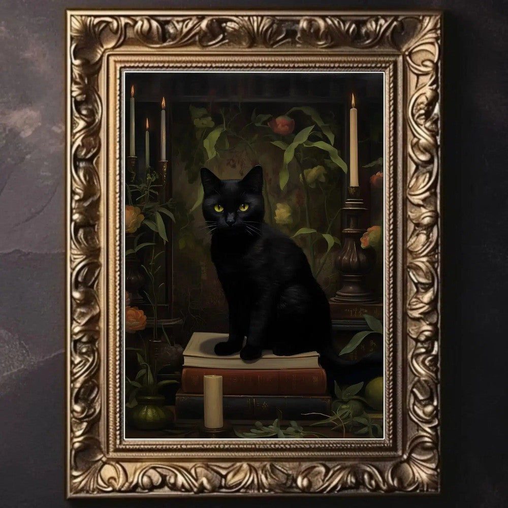 Victorian Animal Cat Raven Vintage Gothic Poster Witch Dark Academia Art Canvas-MoonChildWorld